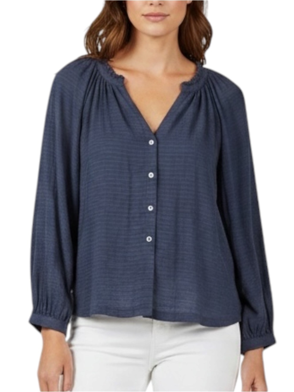 MARINE LAYER Boho Button-Up Top in Navy Blue Size Small—FLAWED shown in photo